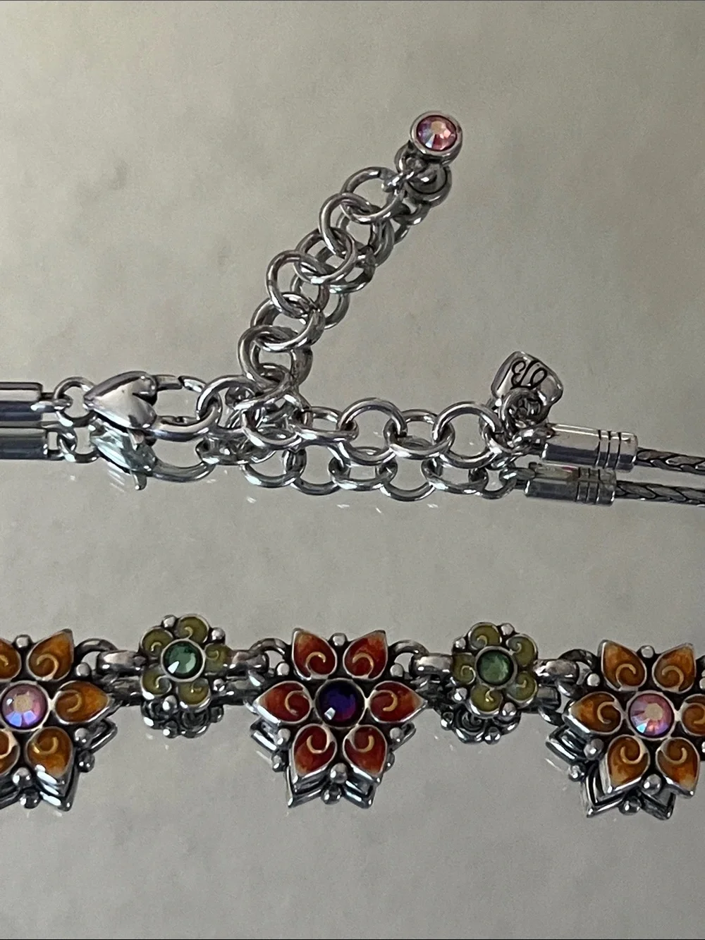 BRIGHTON Garden of Eden Silver Tone Enamel Flower Necklace w/Pouch NWOT